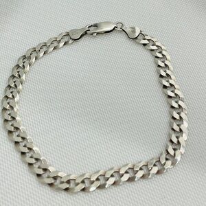 BSI 925 Sterling Silver Flat Curb Link Bracelet Italy Made